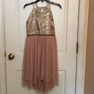 Formal Gold & Cream Lace Dress